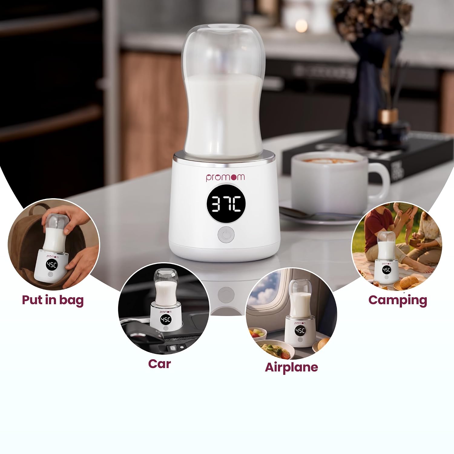 Promom Portable Bottle Warmer — in use during night feed