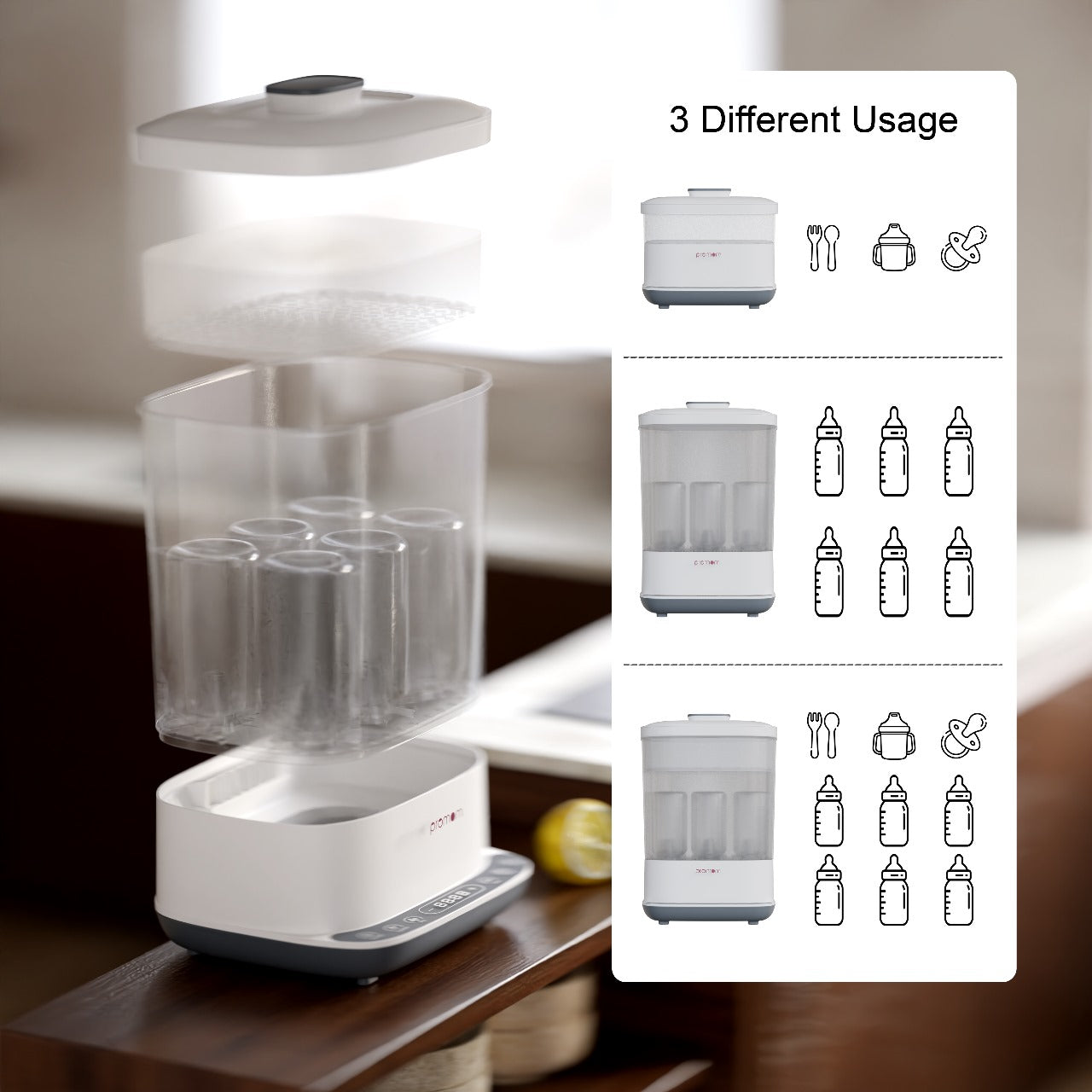 Promom Sterilizer – The Ultimate 6-in-1 Baby Bottle Sterilizer with Smart Drying